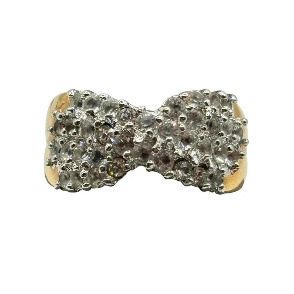Clear CZ Sparkly Ring Shiny Twist Gold‎ Tone Vintage Band Cluster Size 9.75 Glam